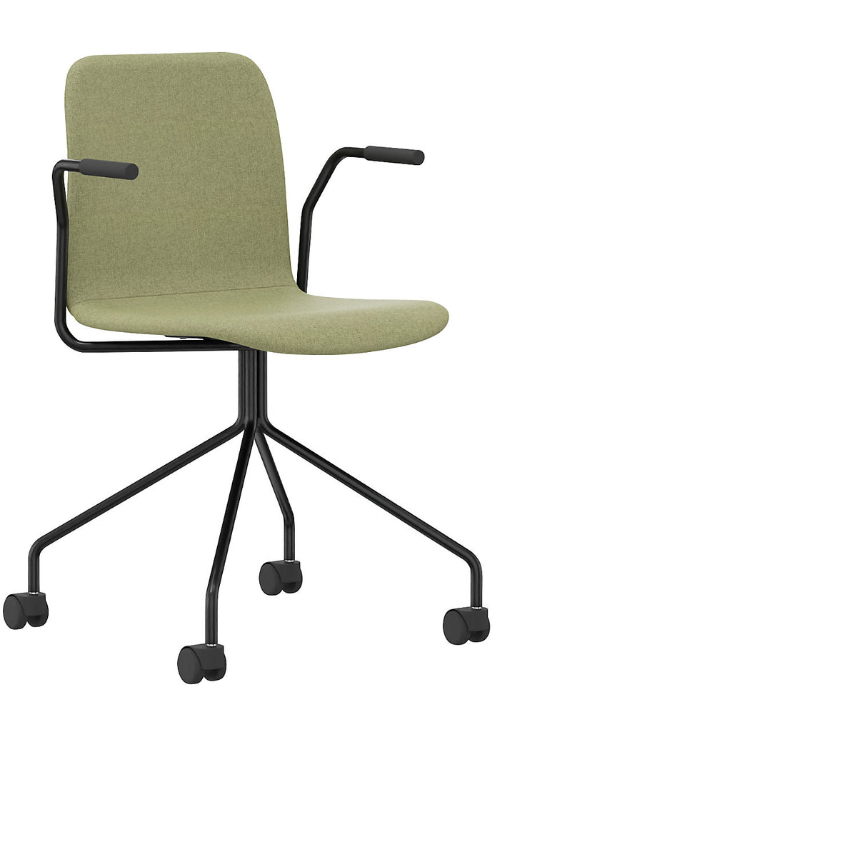 Chair Tobi, star base with castors, pack of 4, black, green, with arm rests.