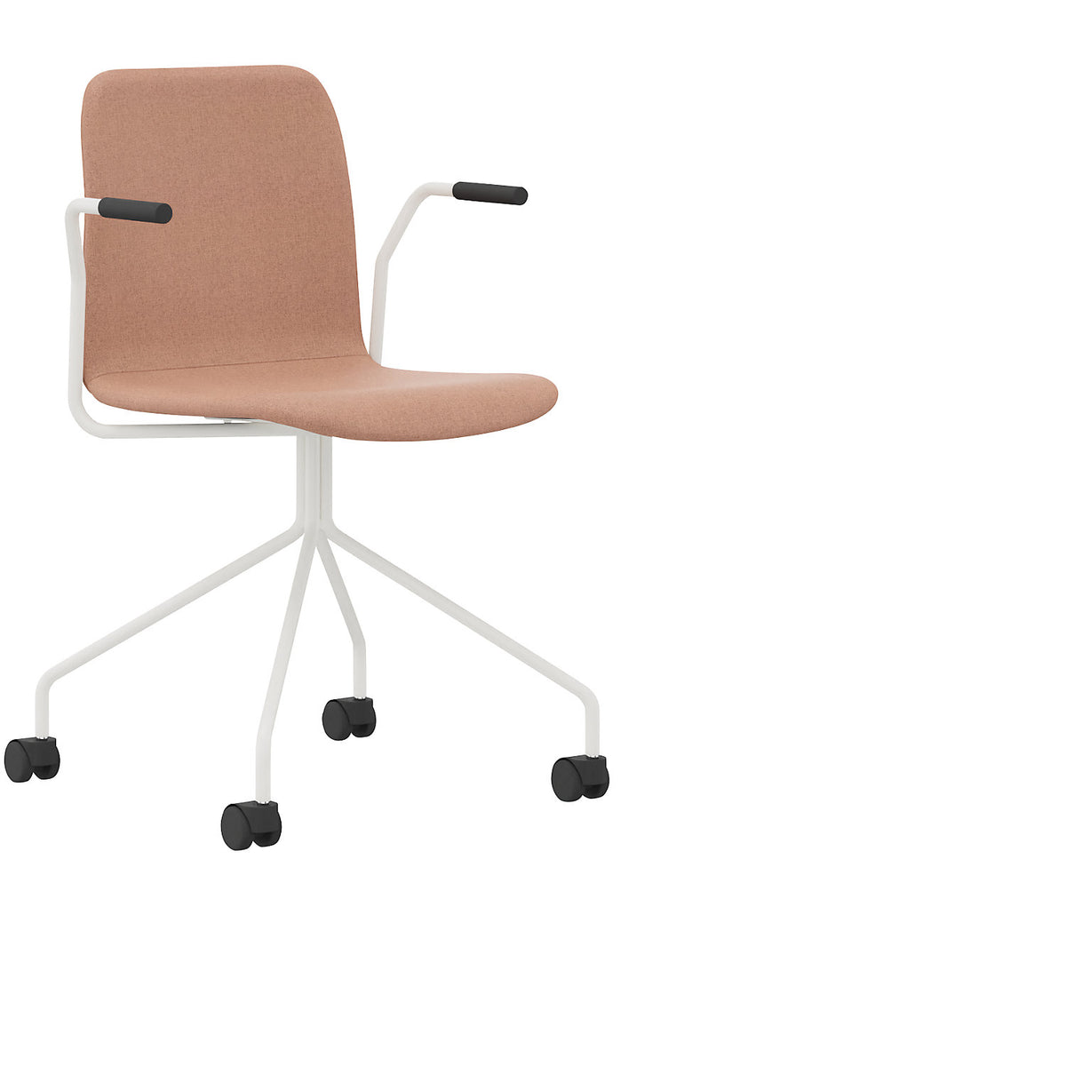 Chair Tobi, star base with castors, pack of 4, white, red, with arm rests.