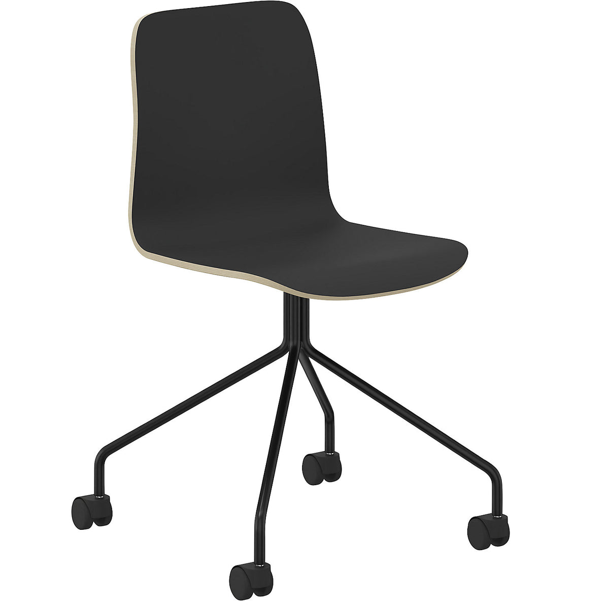 Chair Tobi, star base with castors, pack of 4, black, black, without arm rests.