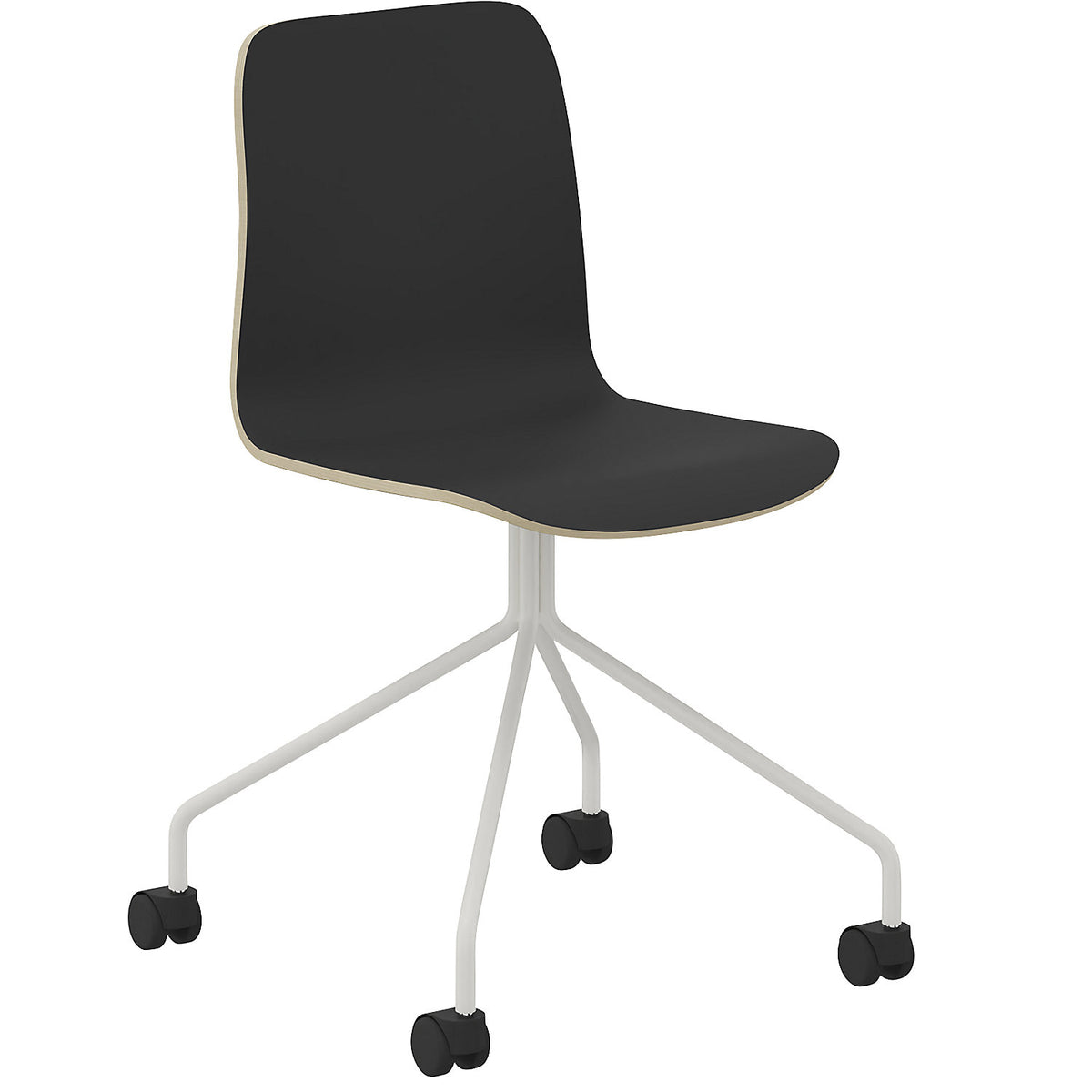 Chair Tobi, star base with castors, pack of 4, white, black, without arm rests.