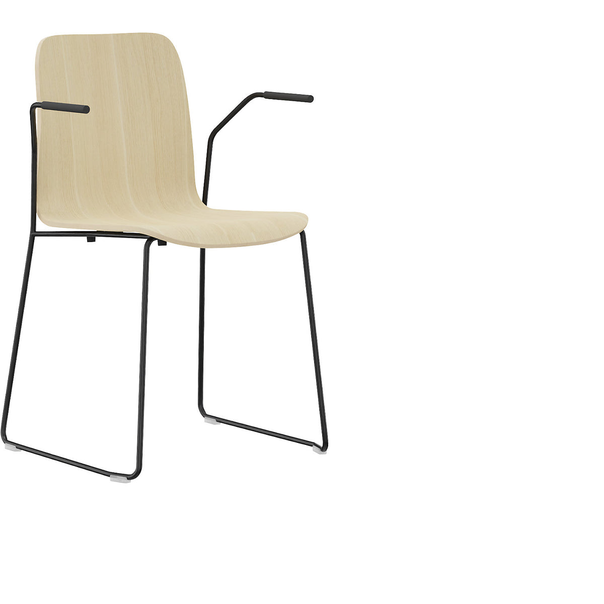 Chair Tobi, with sled base, pack of 4, black, oak, with arm rests.