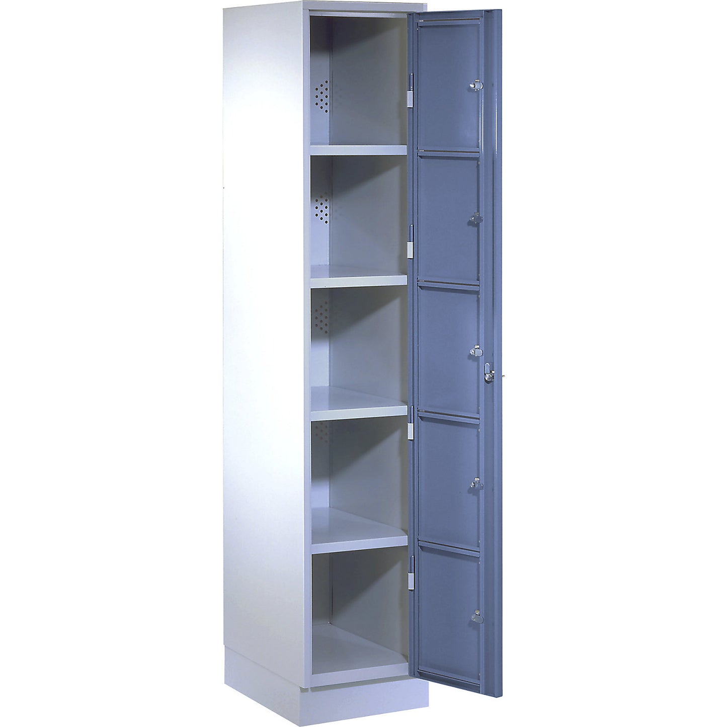 Laundry cabinet, HxWxD 1800 x 350 x 500 mm, 5 compartments, light grey / pigeon blue.