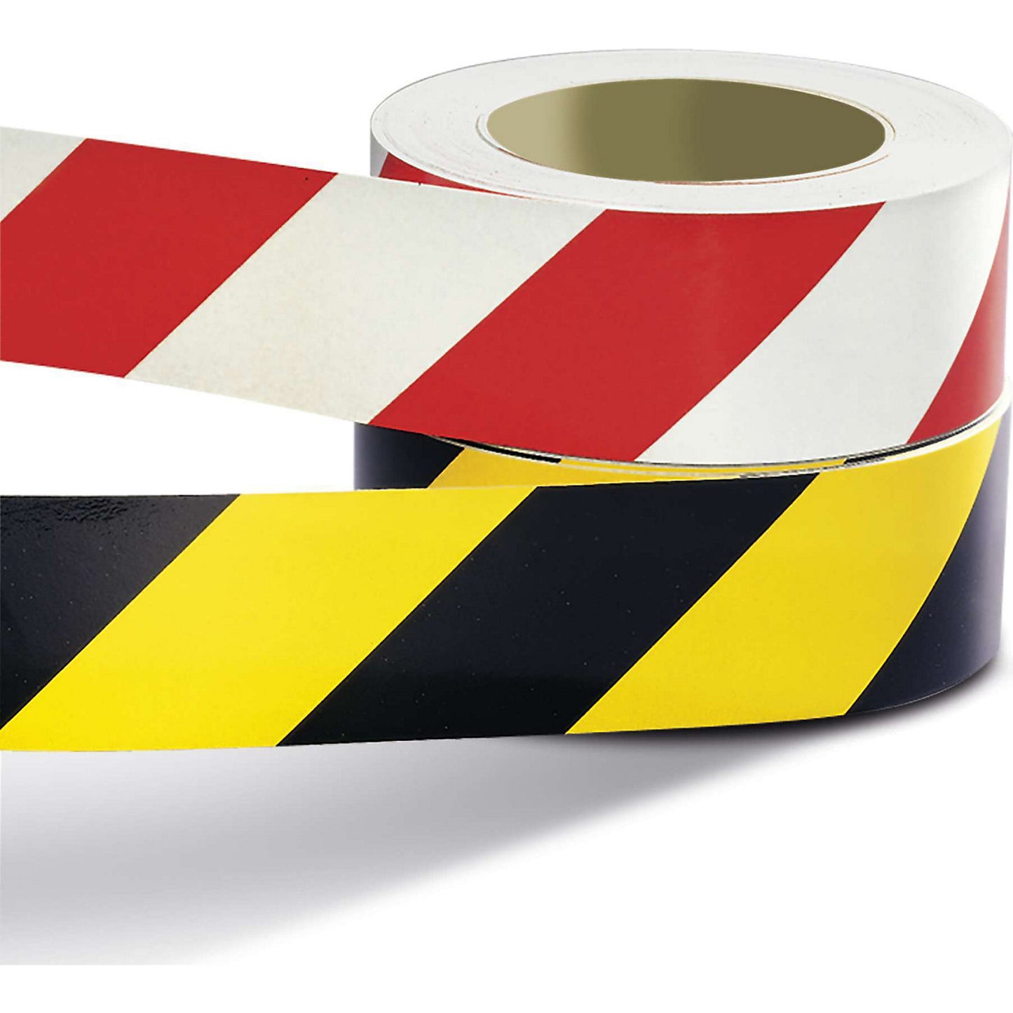 Hazard warning tape, self adhesive, retroreflective, pack of 2 rolls, black-yellow.