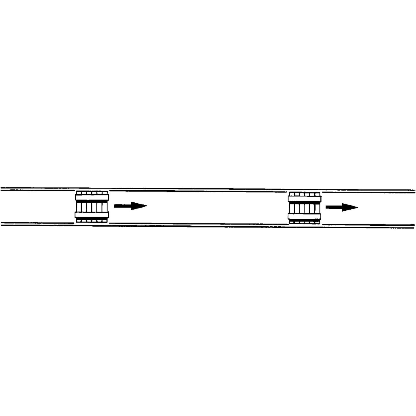 Flexible roller conveyor, track length 1700 - 6300 mm (extendable), track width 400 mm.
