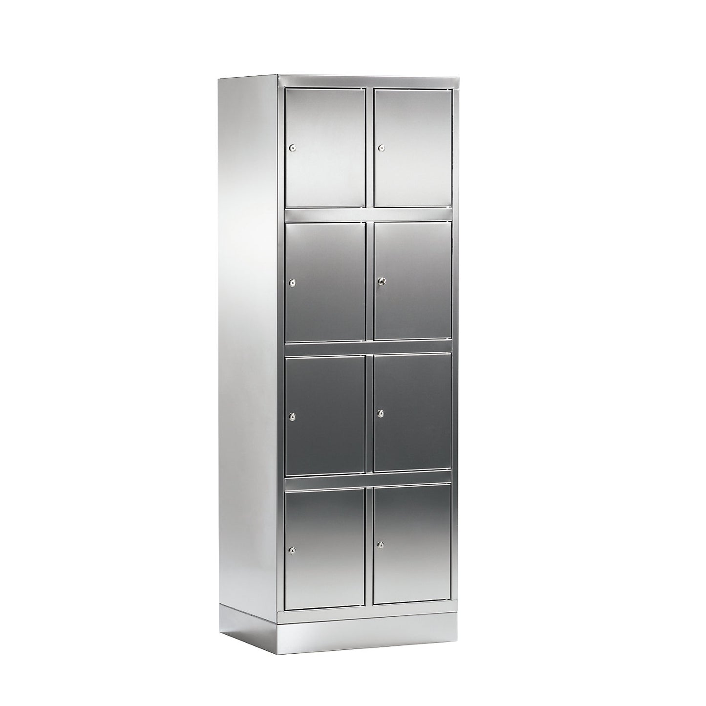 4-fold compartment locker made of stainless steel, 2 compartments, with plinth.