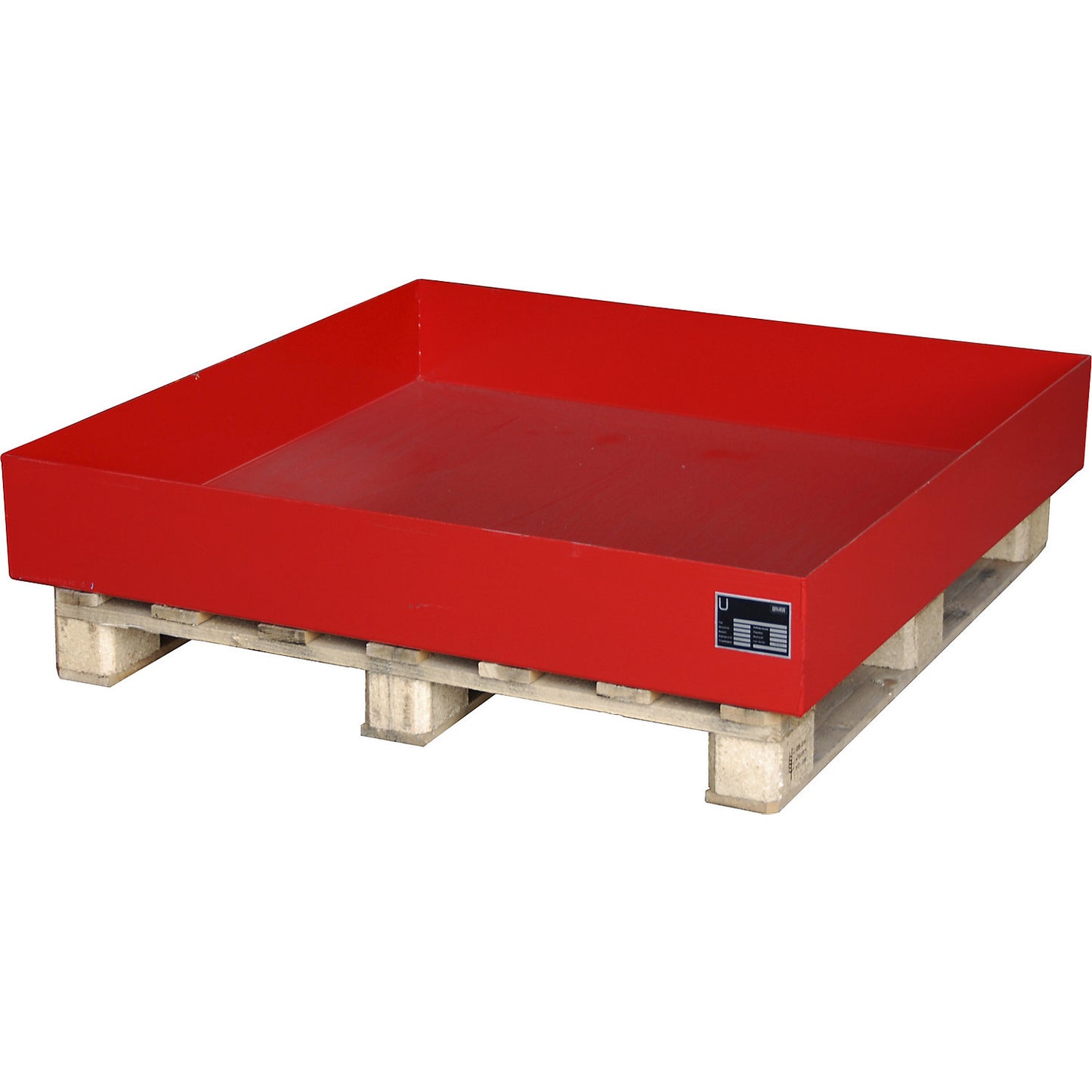 Pallet sump tray, LxWxH 1200 x 1200 x 185 mm, red RAL 3000.
