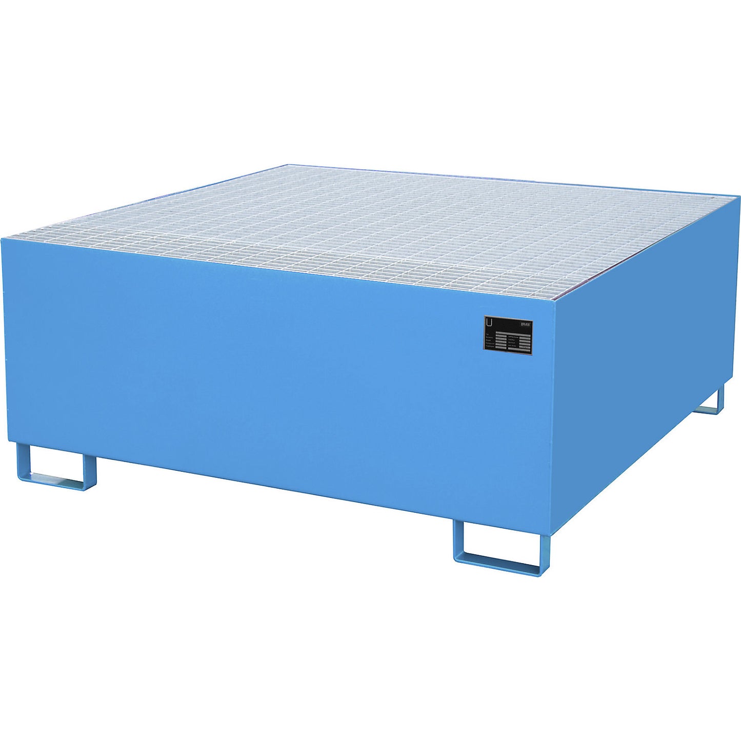 Steel sump tray for IBC/CTC tank containers, LxWxH 1460 x 1460 x 630 mm, sump capacity 1000 l, painted, blue RAL 5012.