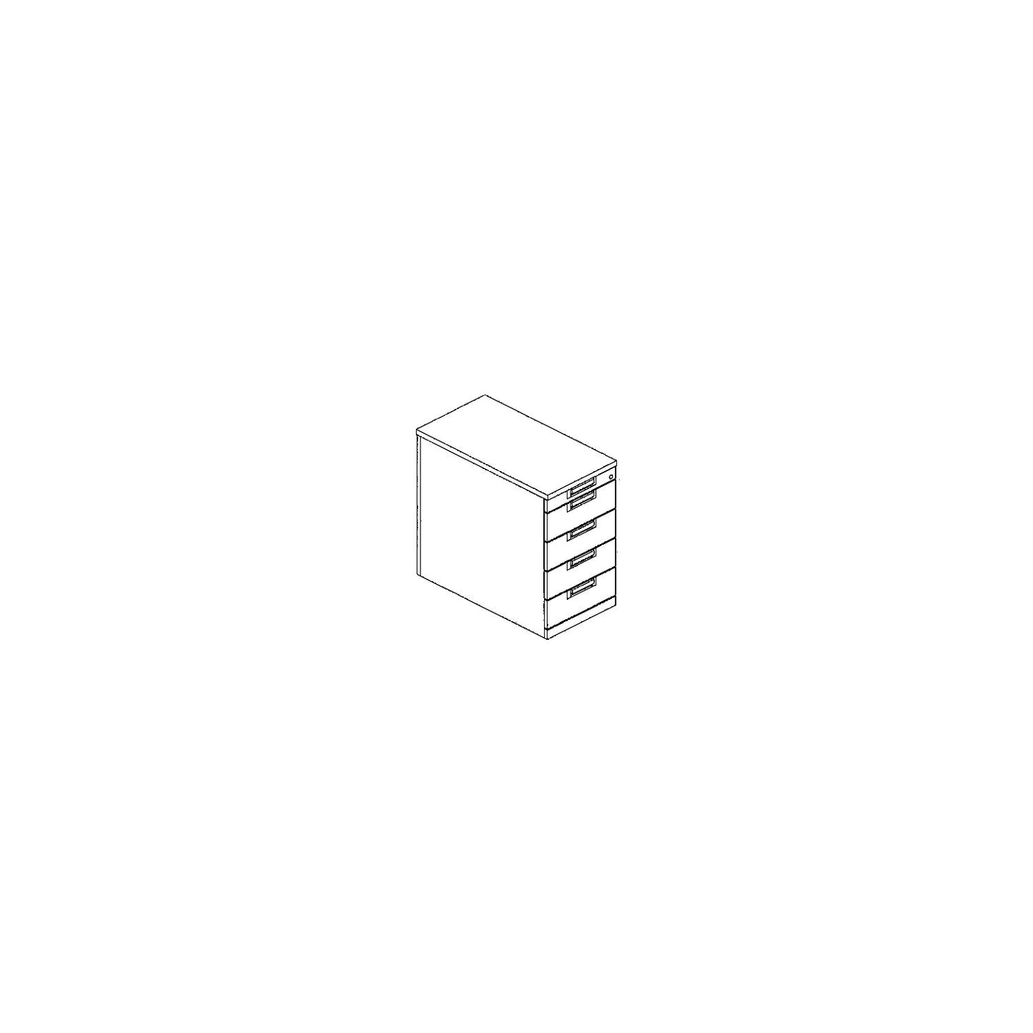 LENA - Fixed pedestal, 1 utensil drawer, 4 drawers, height 720 mm, beech finish.