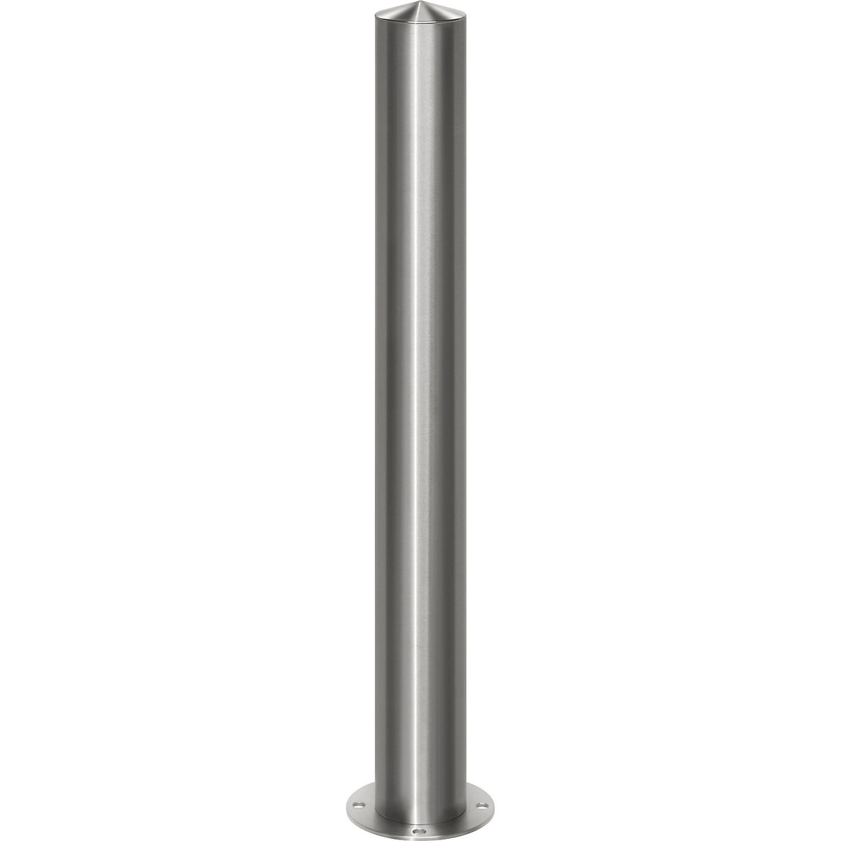 Stainless steel barrier post, with pointed head, for bolting in place, Ø 102 mm, fixed.
