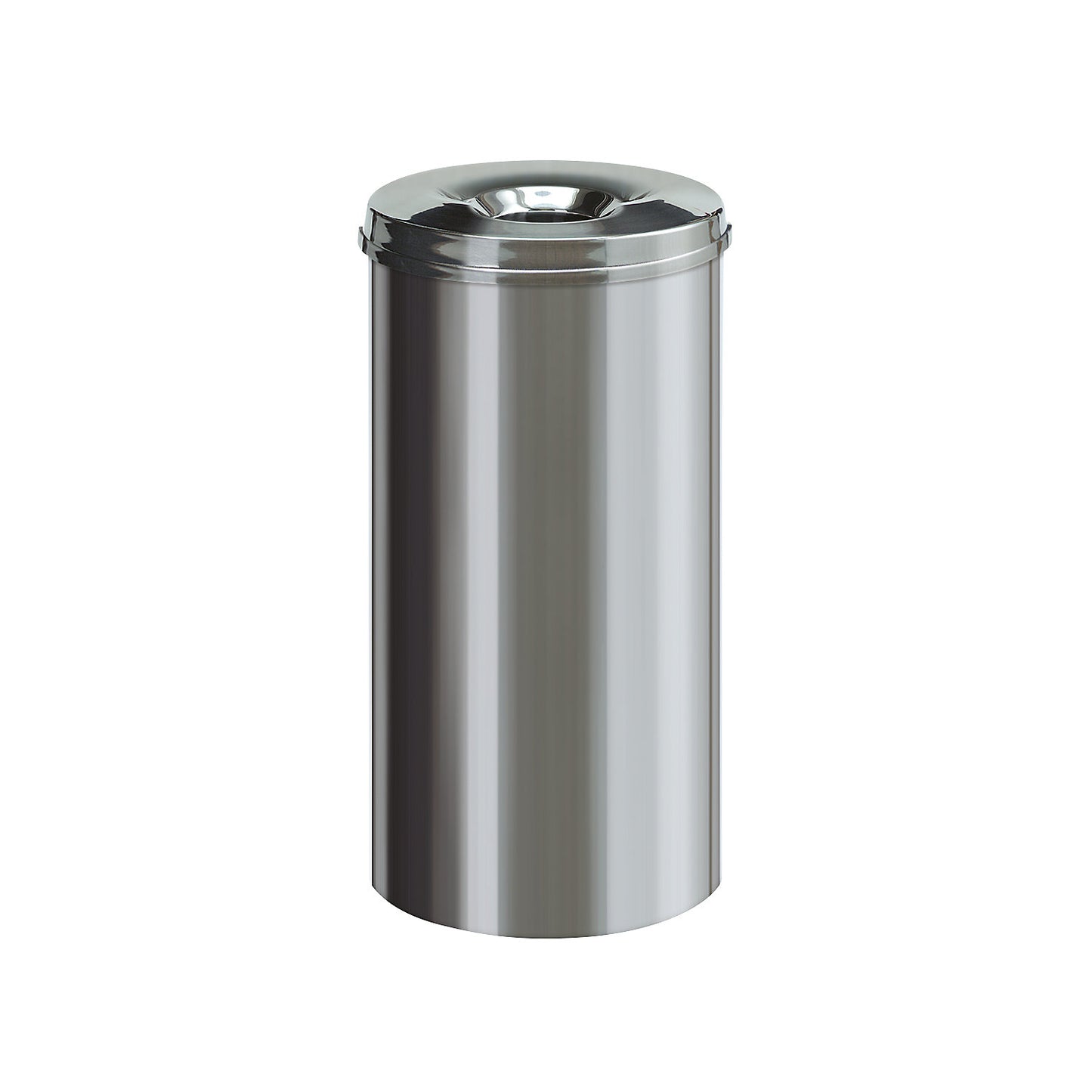 Safety waste paper bin, stainless steel, self-extinguishing, capacity 50 l, HxØ 625 x 335 mm, glossy.