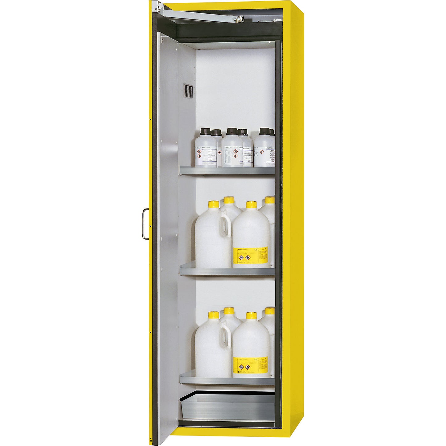 Fire resistant hazardous goods storage cupboard, type 90, 1 door, external HxWxD 1968 x 600 x 615 mm, yellow, stainless steel.