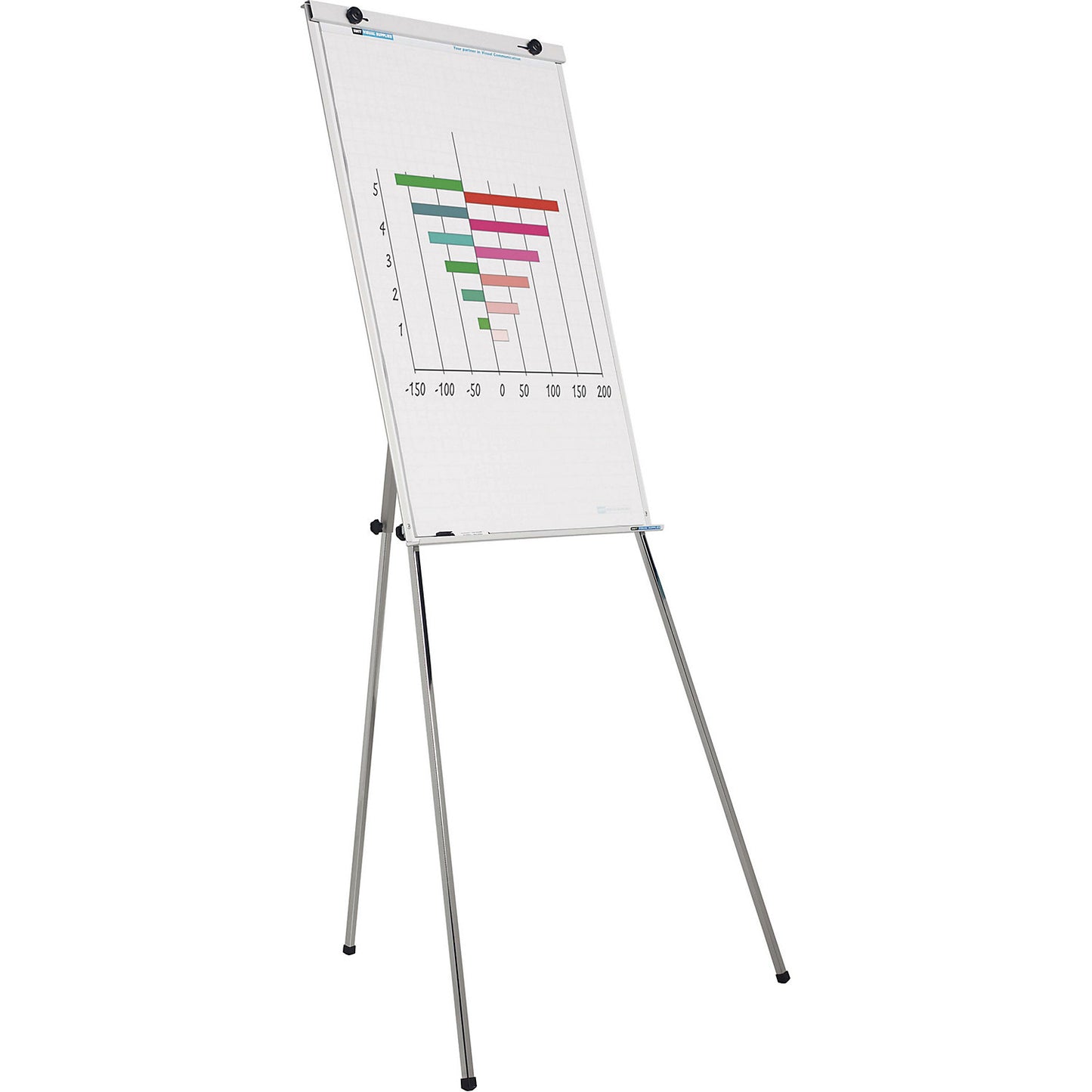 Flip chart, height adjustable with telescopic legs, rear panel WxH 700 x 1000 mm.