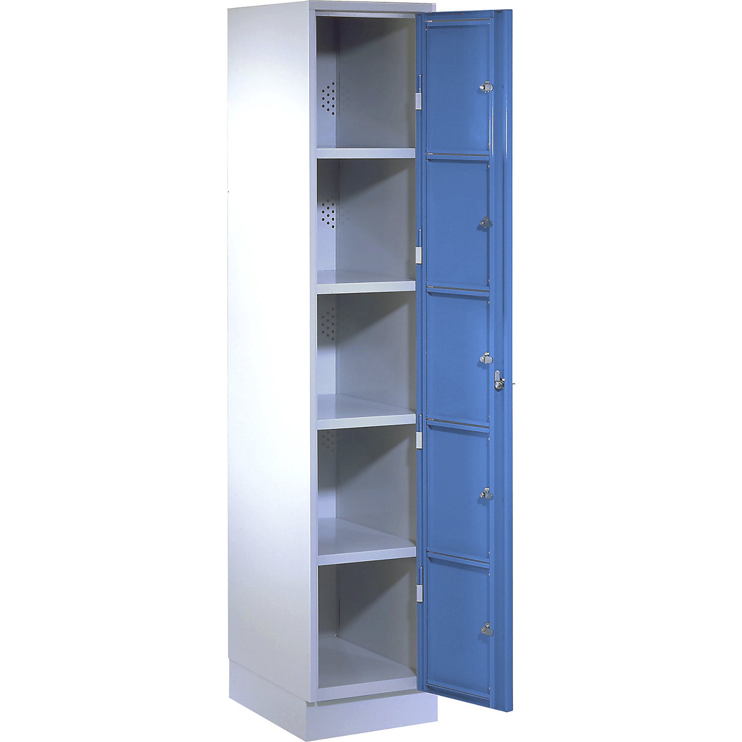Laundry cabinet, HxWxD 1800 x 350 x 500 mm, 5 compartments, light grey / light blue.