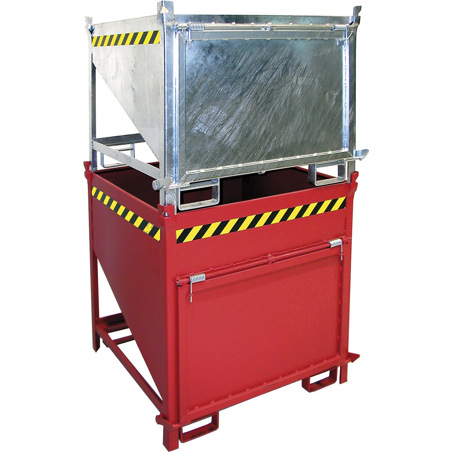 Silo container, capacity 0.75 m³, with front flap, yellow orange RAL 2000.