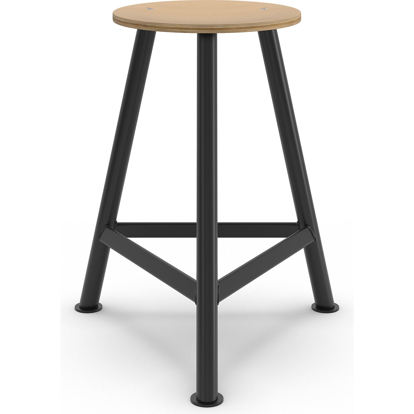 Workshop stool, beech plywood seat, 3-legged, seat height 600 mm.