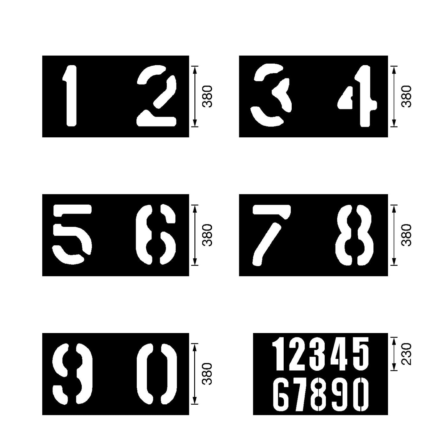 Stencil set, set 2, consists of 6 individual stencils.