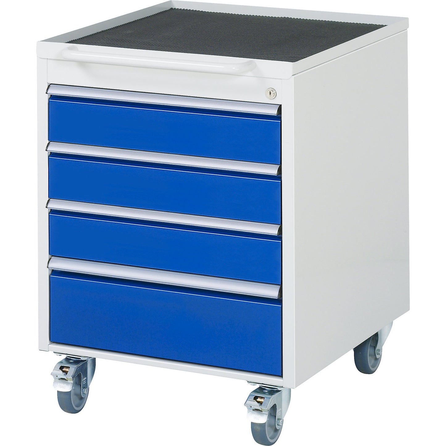 Mobile pedestal, HxWxD 765 x 580 x 650 mm, 4 drawers, light grey / gentian blue.