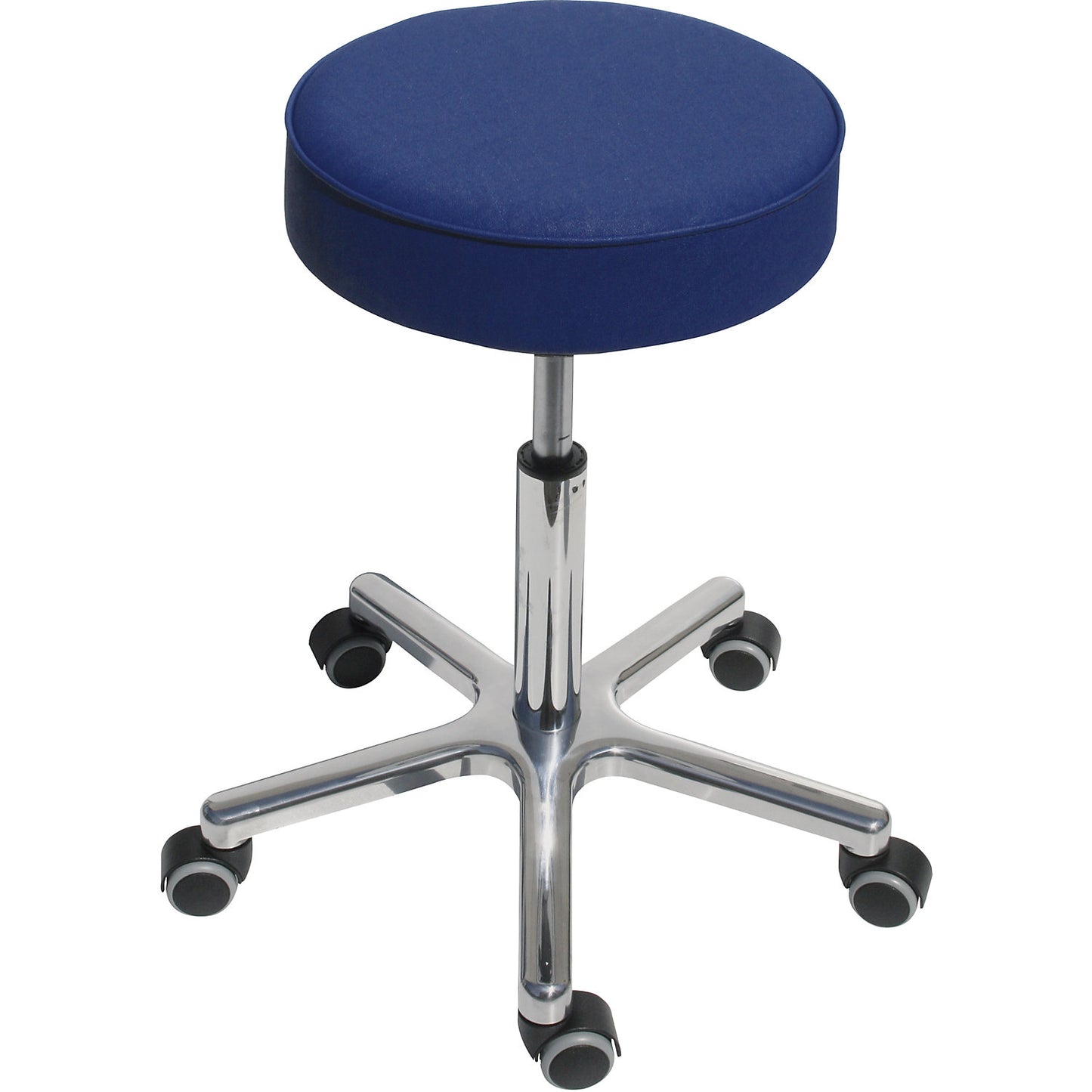 Industrial stool with gas lift height adjustment, seat made of vinyl, Ø 360 mm, atoll blue.