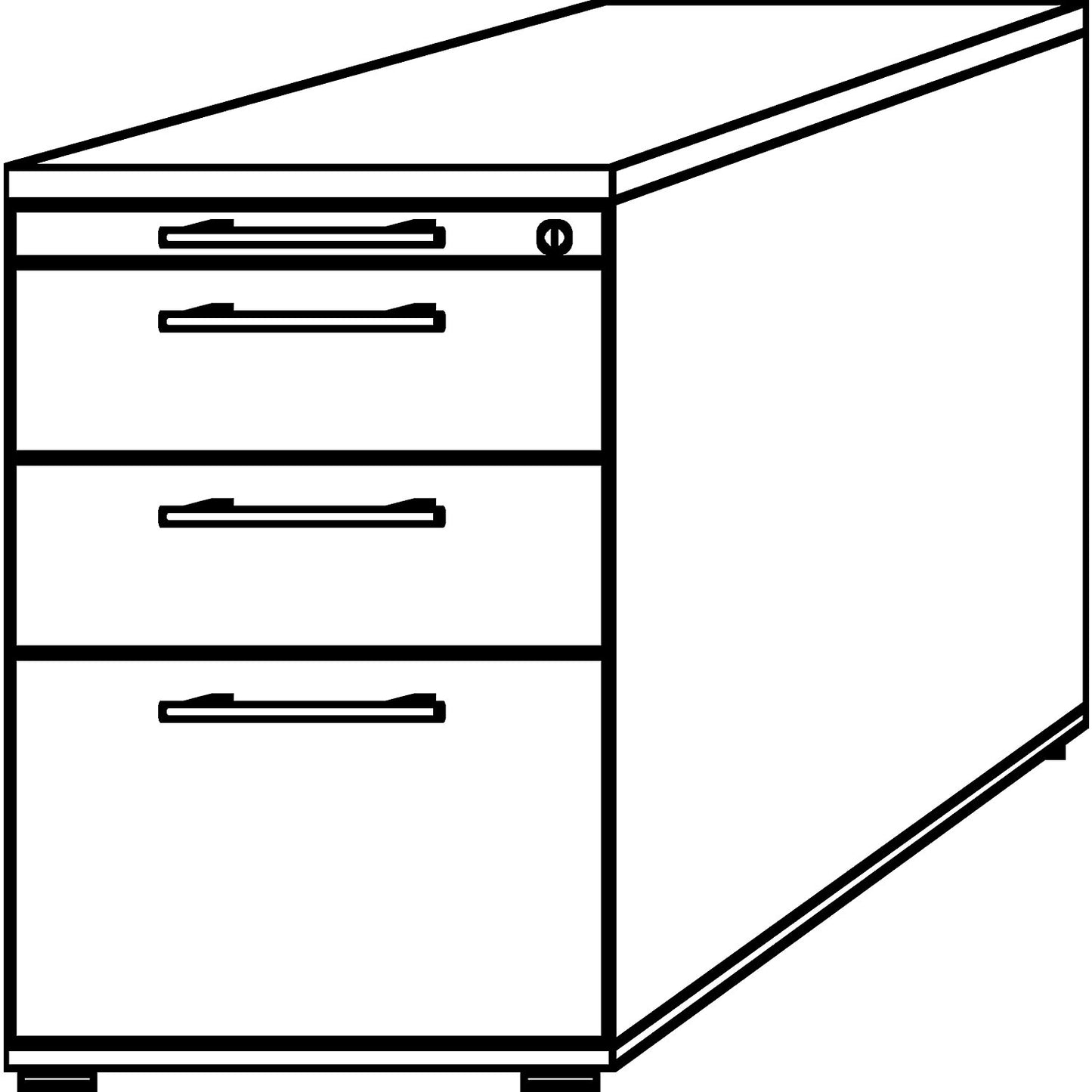 Fixed pedestal, 1 utensil drawer, 2 drawers, 1 suspension file drawer, oak.