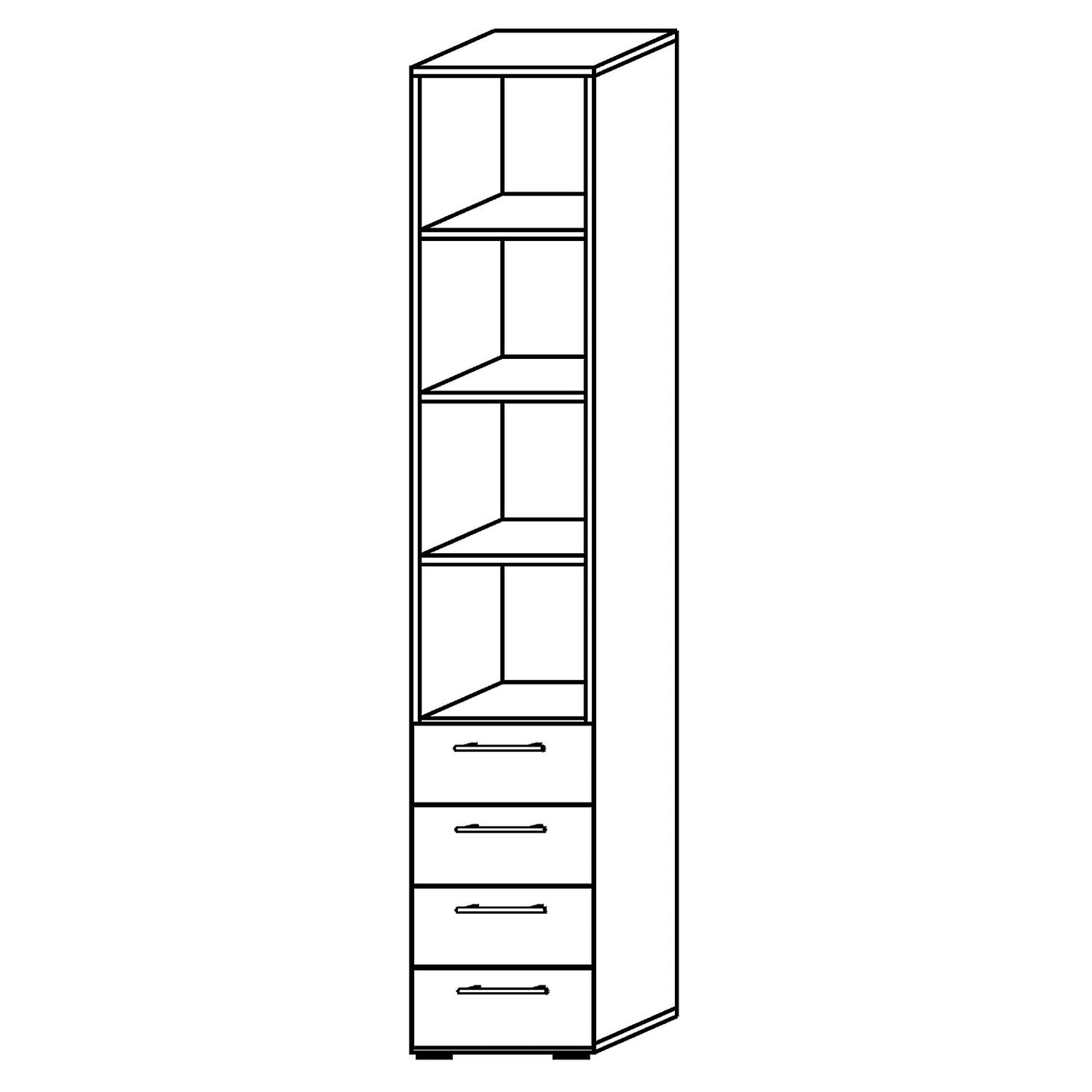 ANNY-AC - Combination cupboard with acoustic rear panel, 5 shelves, 4 drawers, walnut finish.