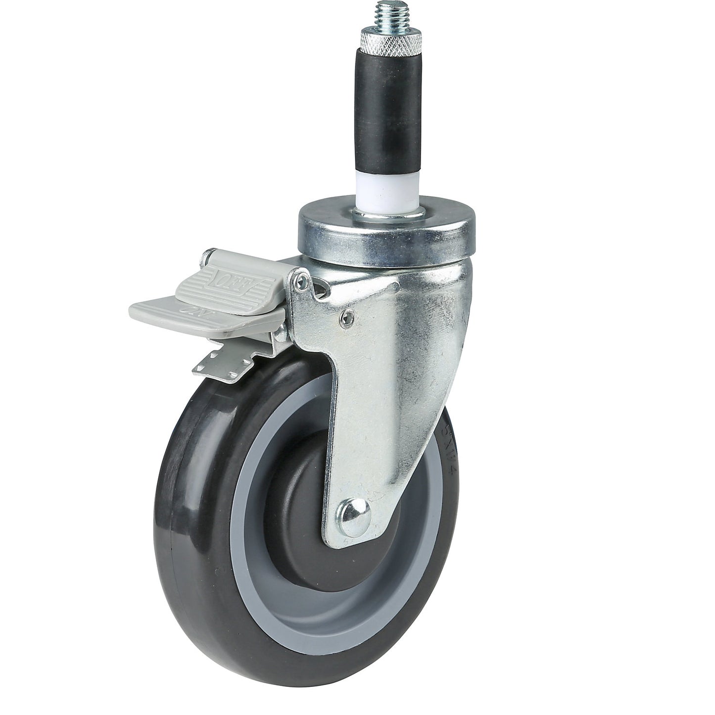 PVC swivel castor, pack of 2, with wheel stop, wheel Ø 125 mm.
