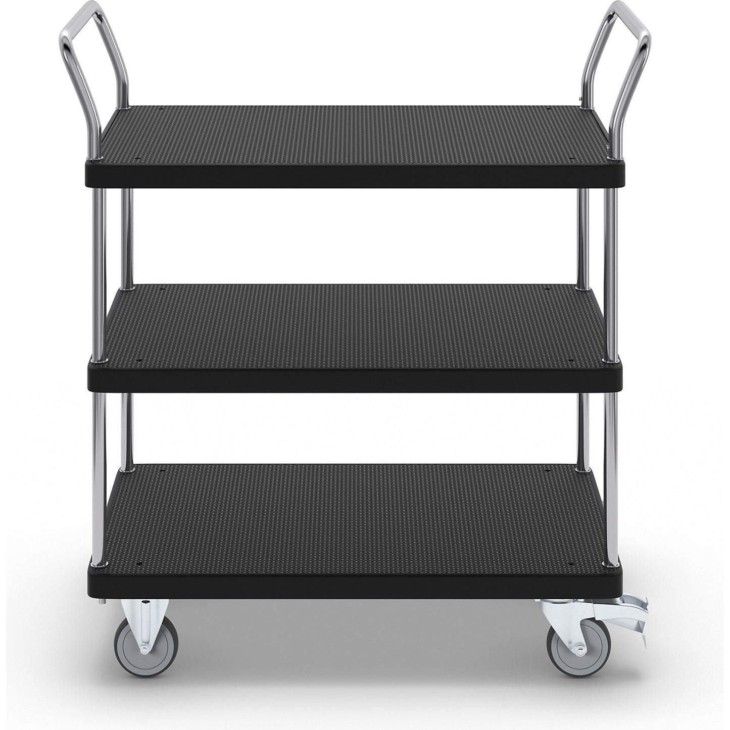 Serving trolley, 3 shelves, 2 push handles, max. load 230 kg.