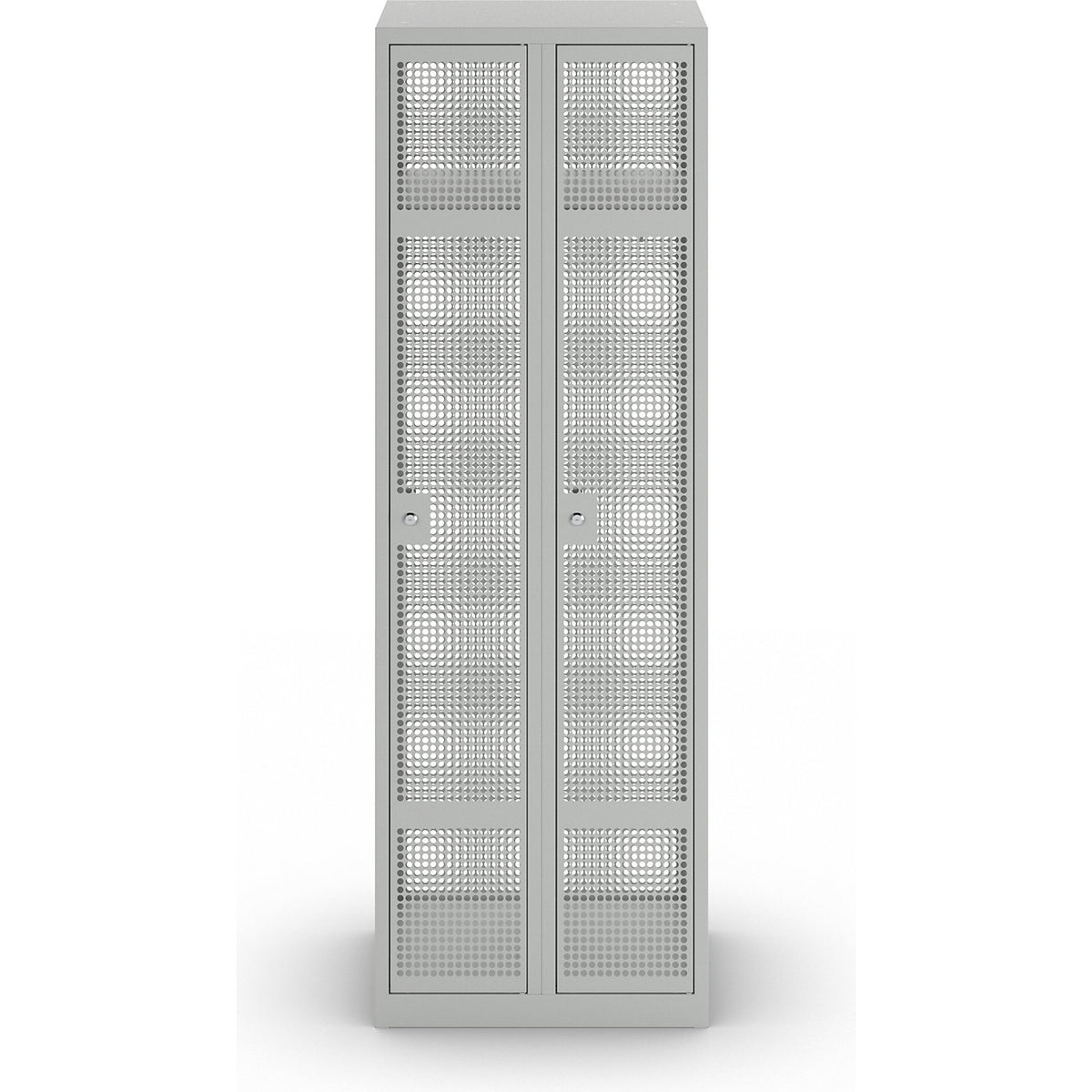 Perforated sheet steel locker, 2 compartments, light grey, W 600 mm, cylinder lock.