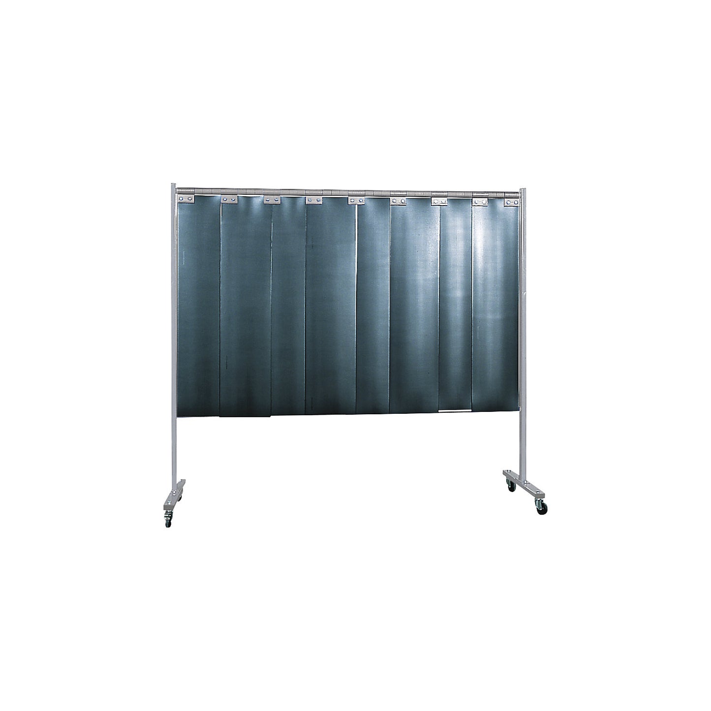 Mobile welding protection screen, single unit design, HxW 1900 x 2100 mm, with lamellar curtain, dark green.