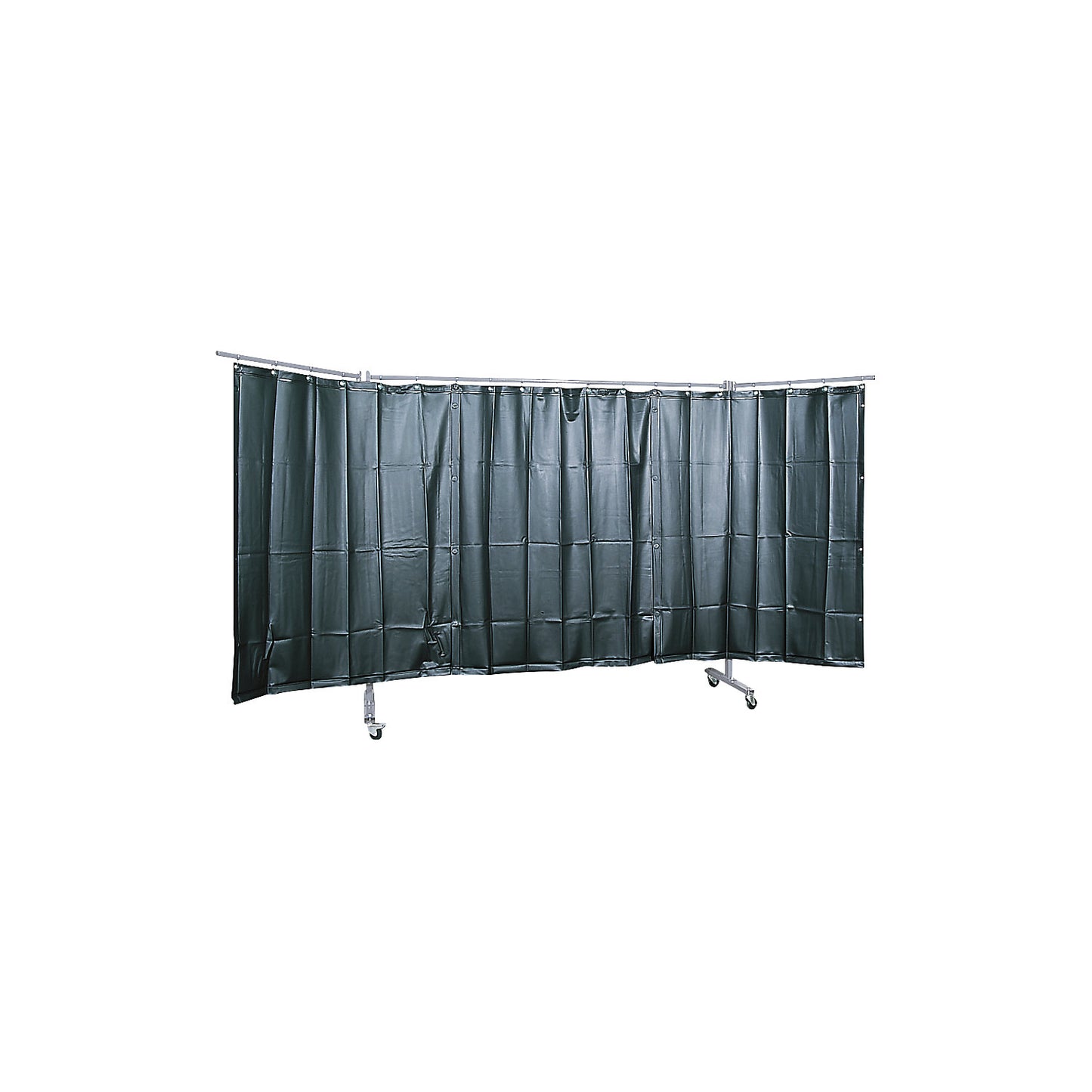 Mobile welding protection screen, 3-part model, HxW 1930 x 3800 mm, with welding protection film, dark green.