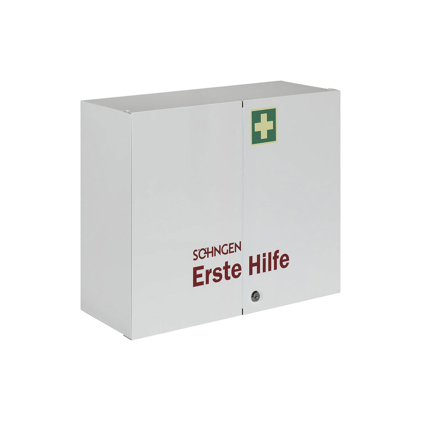 First aid cupboard, DIN 13169, double door, white, HxWxD 462 x 604 x 170 mm, with contents.