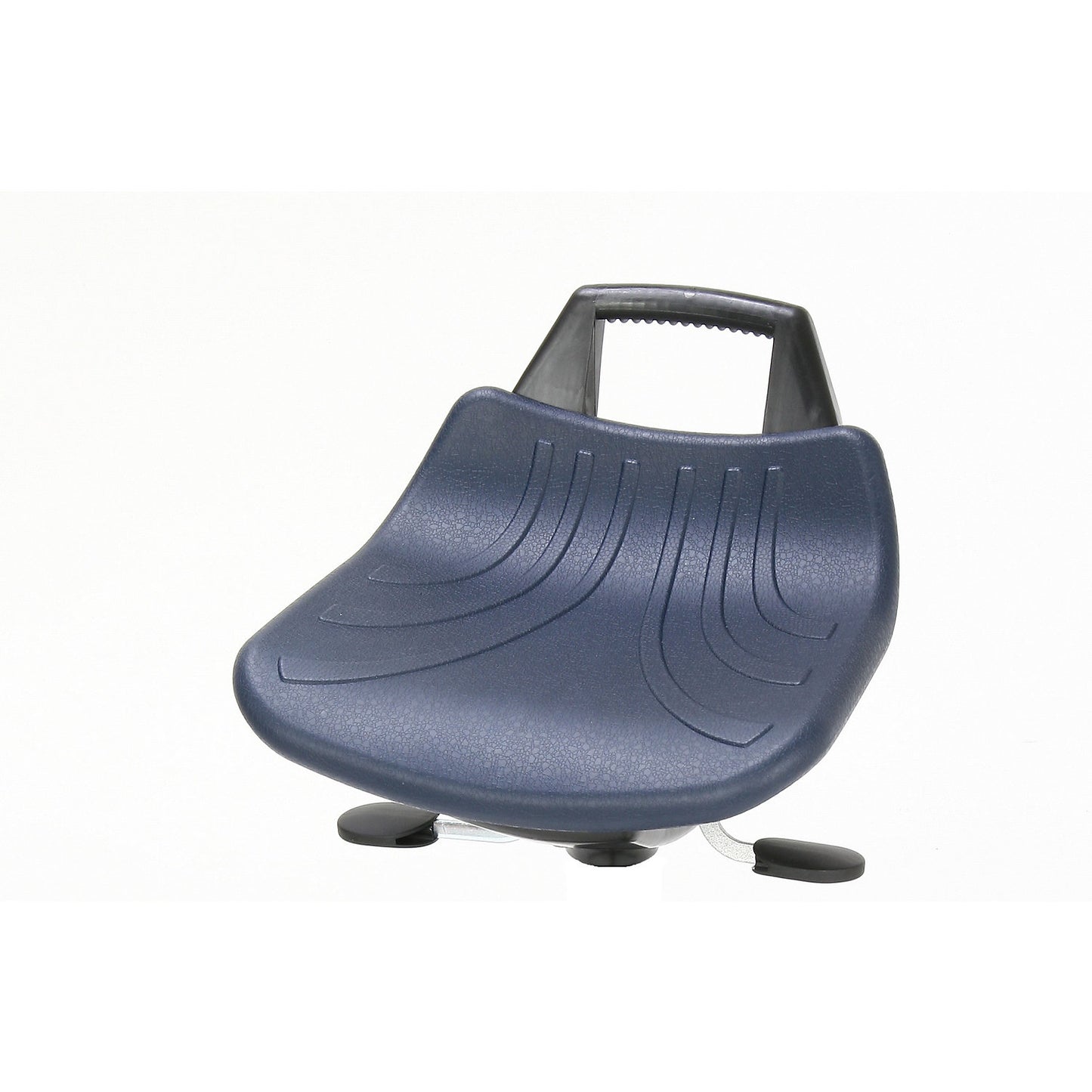 Stool with gas-lift height adjustment, with glides, polyurethane foam seat in blue.