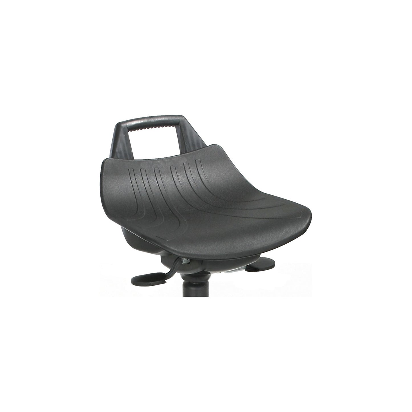 Stool with gas-lift height adjustment, with castors, hard plastic seat in black.