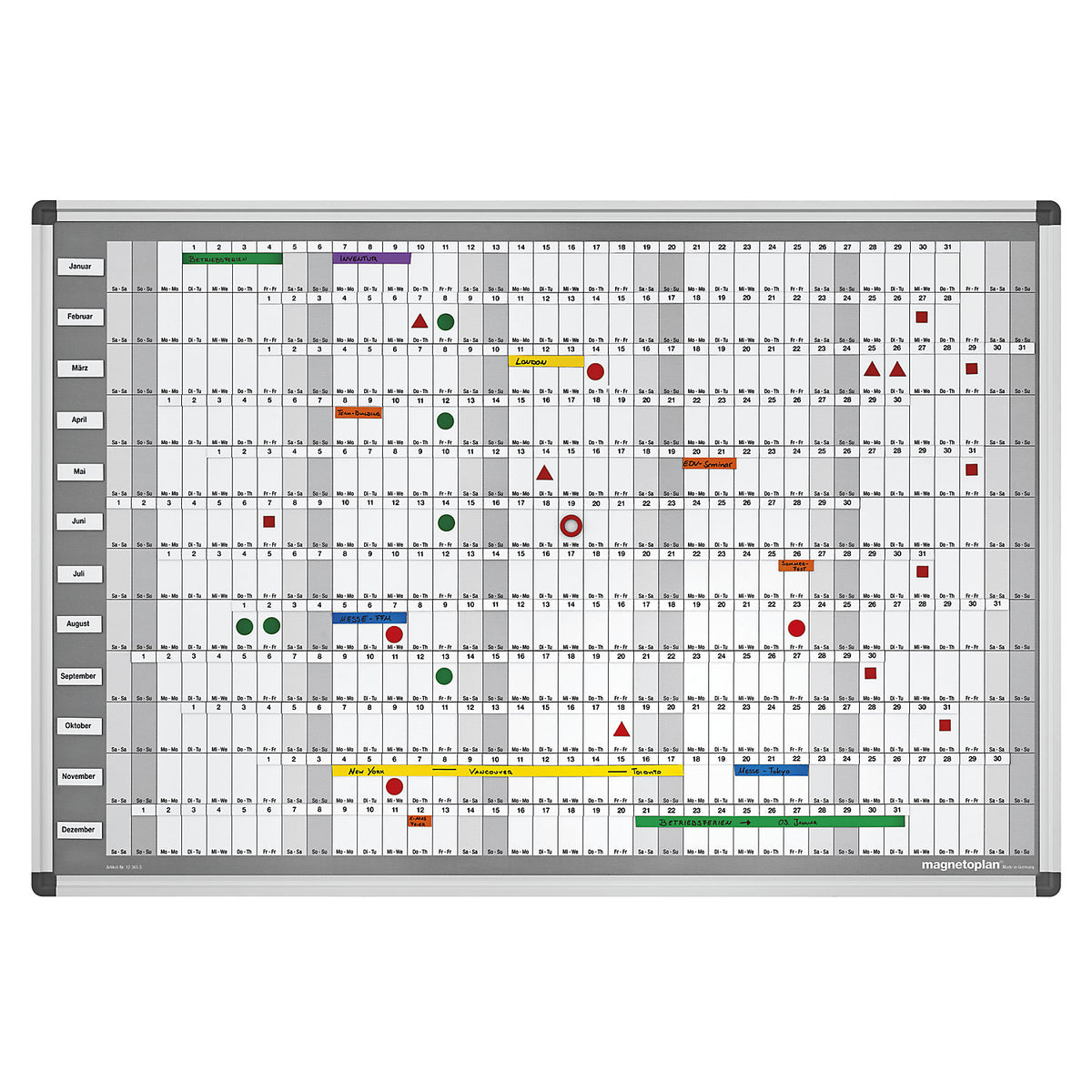Accessory set, for yearly planners, magnetic strip, U label holders, labels, magnets.