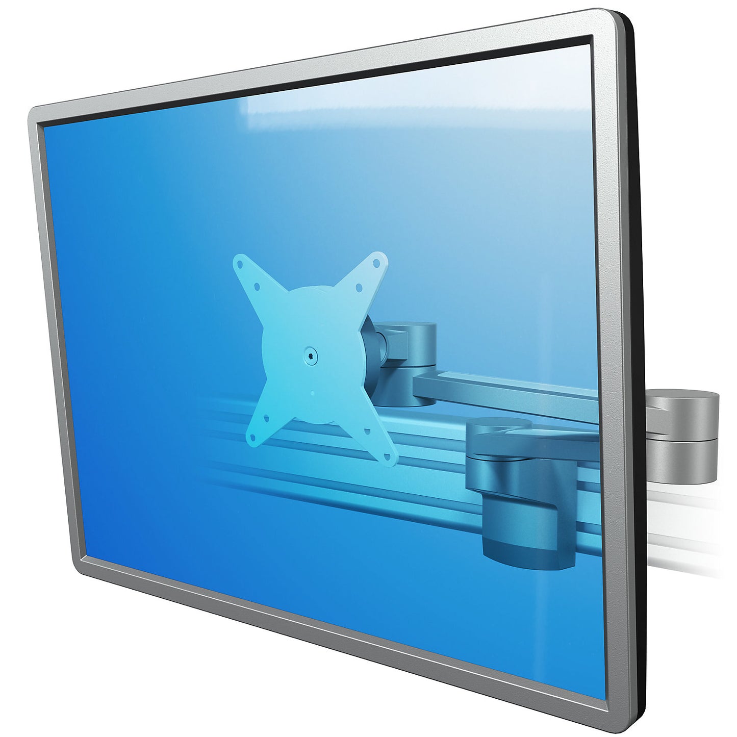 VIEWLITE monitor arm, for rail system, two stabilising arms, silver/white.