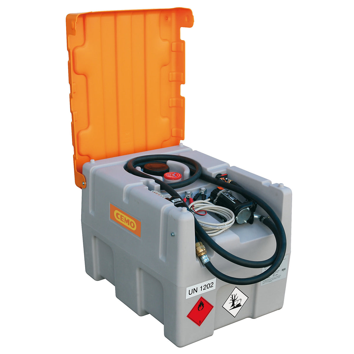 DT-Mobile Easy diesel filling system, capacity 200 l, with 12 V electric pump, 40 l/min, automatic pump pistol and hinged lid.