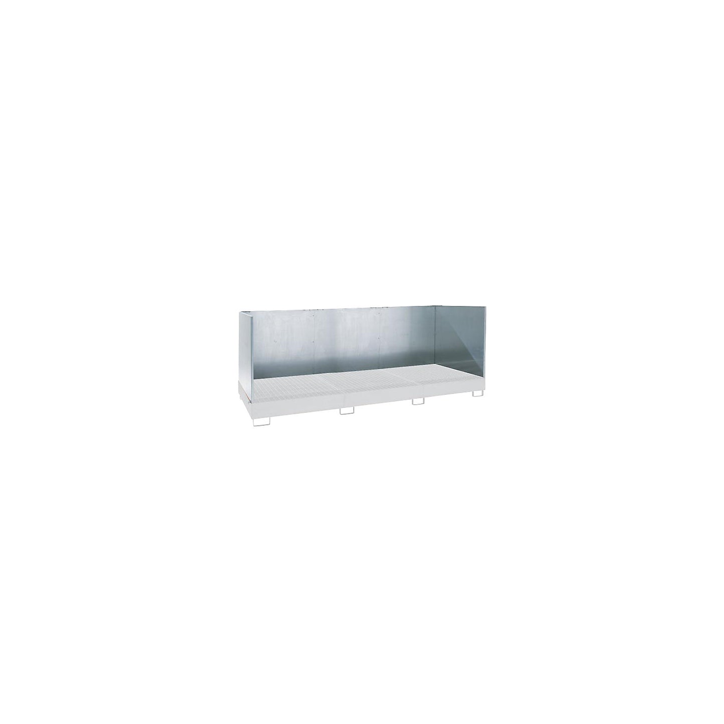 Splash protection wall, 3-sided, made of 1.5 mm zinc plated sheet metal, height 1000 mm.