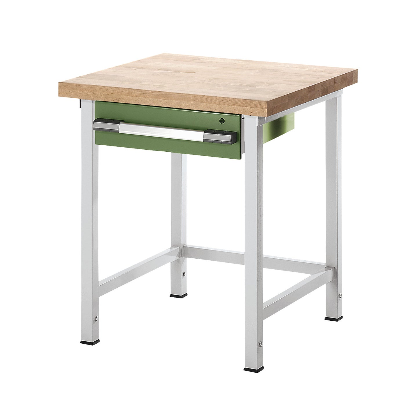 Height-adjustable workbench, frame construction, 1 drawer, width 750 mm, light grey / green.