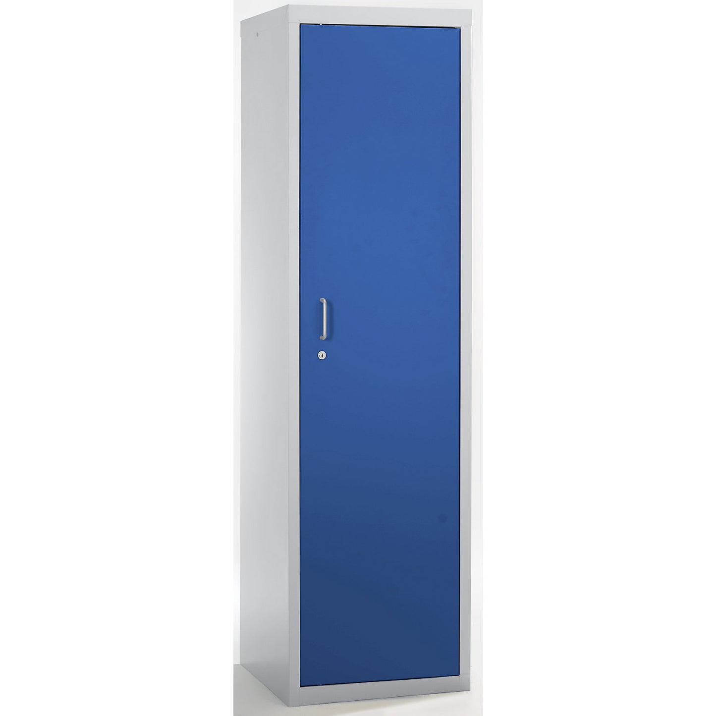 Environmental cupboard without door perforations, HxWxD 1800 x 500 x 500 mm, 4 tray shelves, light grey / gentian blue.