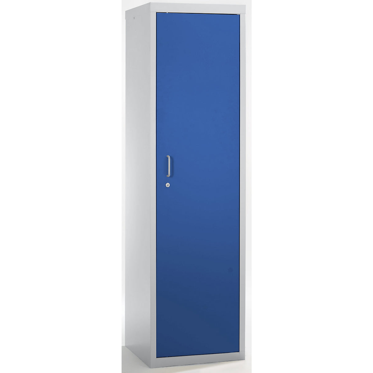 Environmental cupboard without door perforations, HxWxD 1800 x 500 x 500 mm, 4 tray shelves, light grey / gentian blue.
