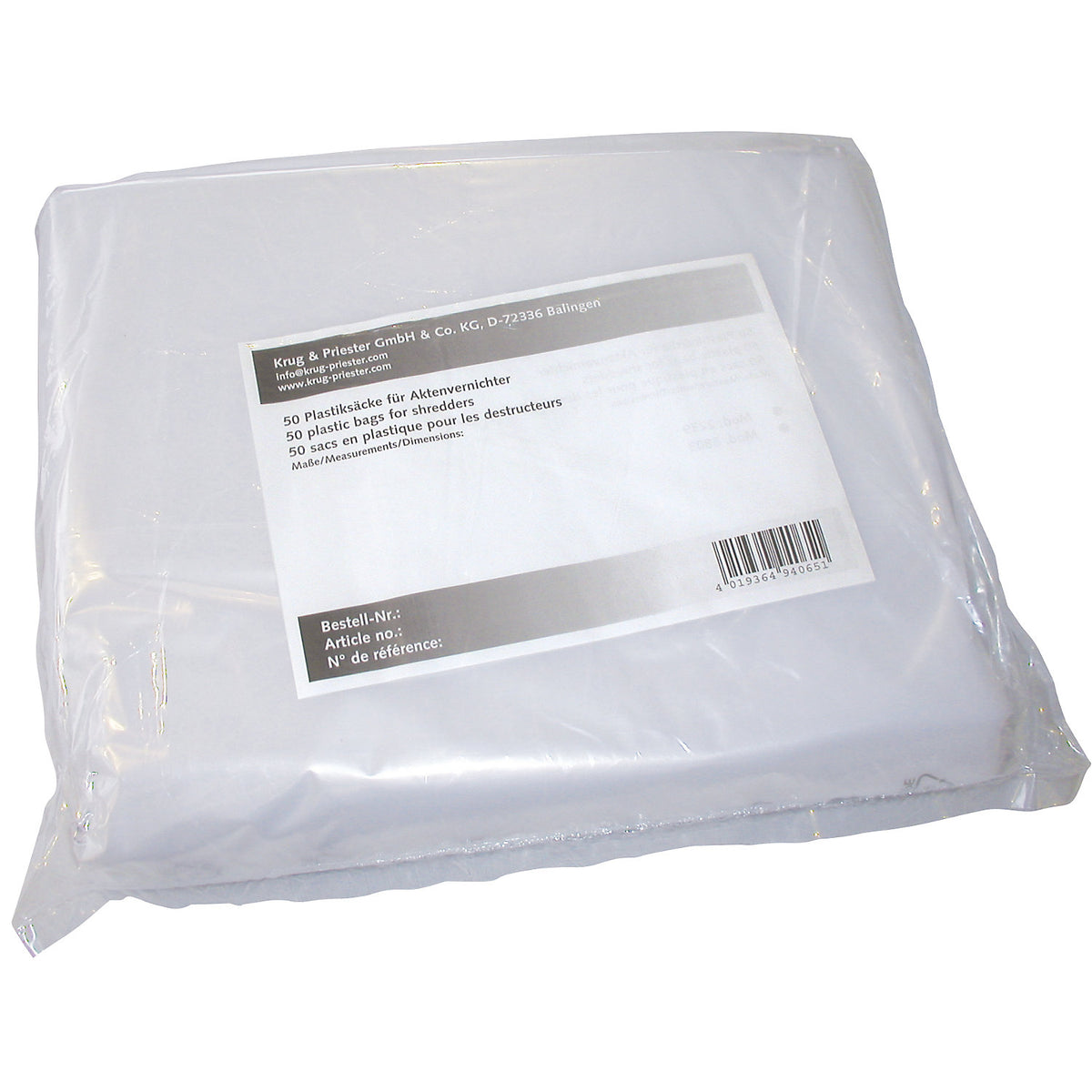 PE collection bag, for document shredders with 165 l collection capacity, pack of 50.