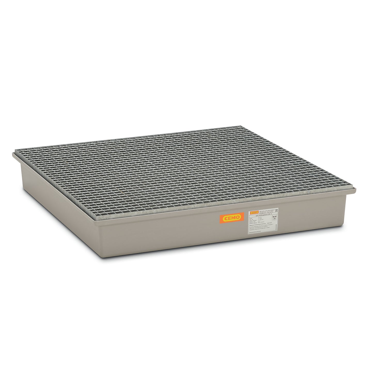 GRP base sump tray, 4 x 200 litre drums, with certification, with steel grate.