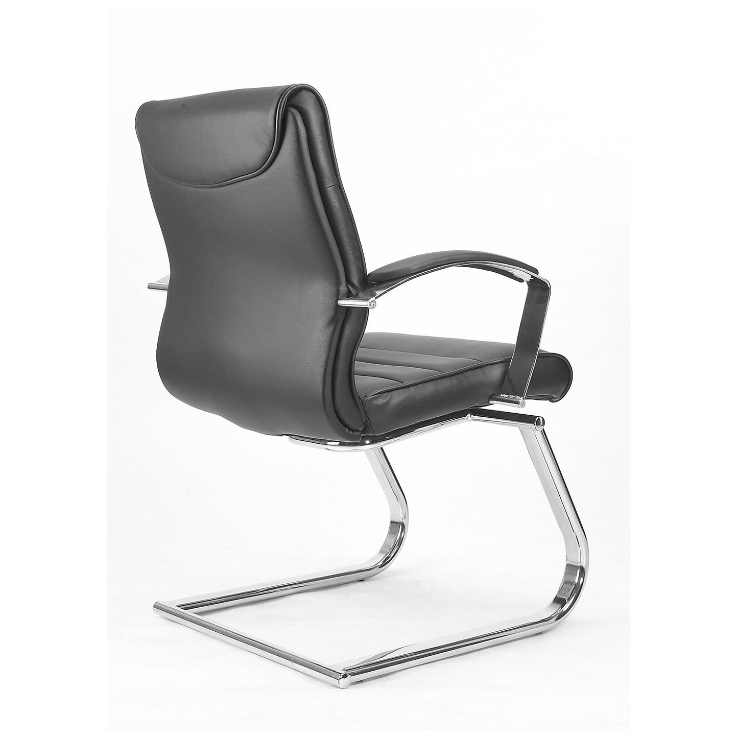 Visitor's easy chair, black leather, with leather arm rests.