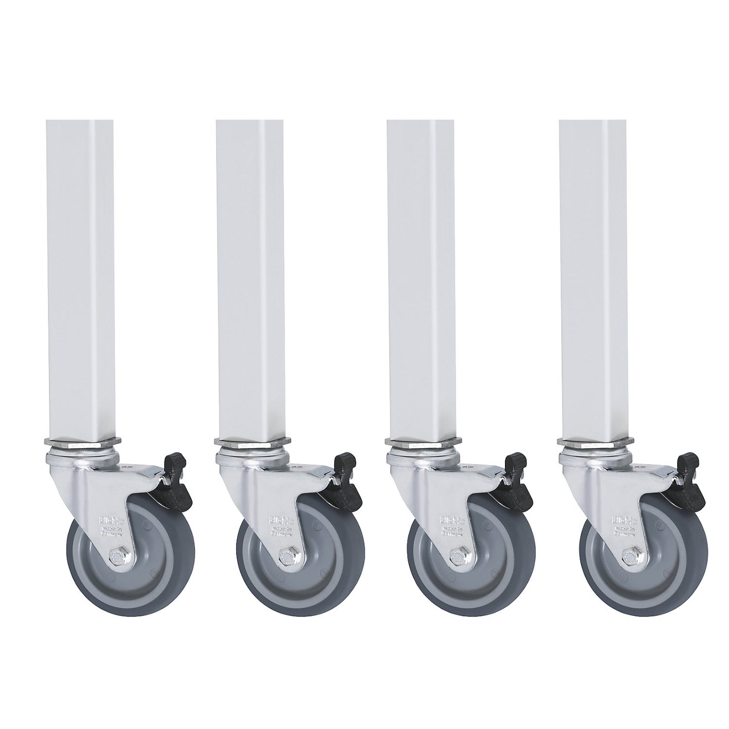 Wheel set, pack of 4, for base frame 30 x 30 mm, 4 swivel castors with wheel stops.