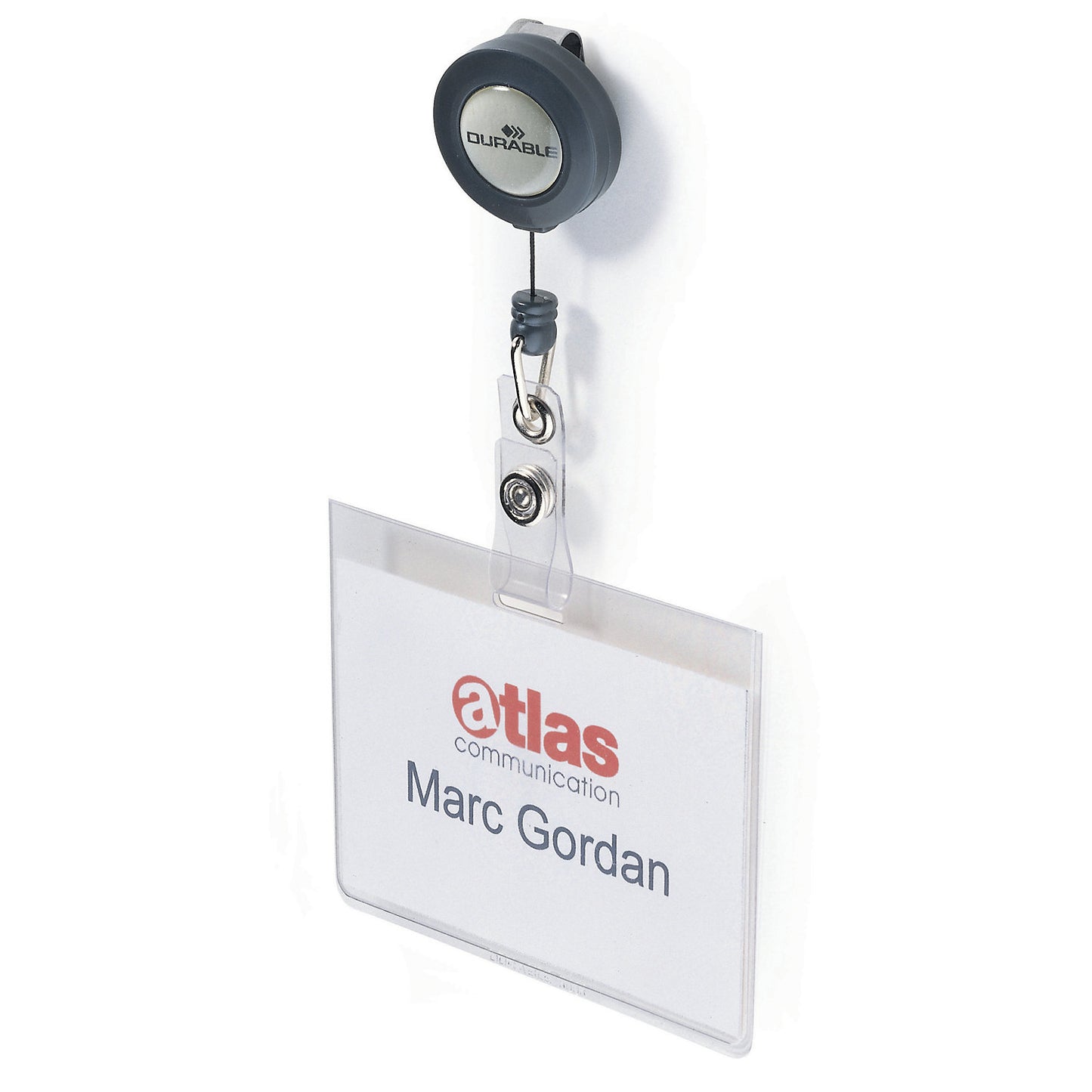 Name badge with retractable string, HxW 60 x 90 mm, pack of 30, length 800 mm.