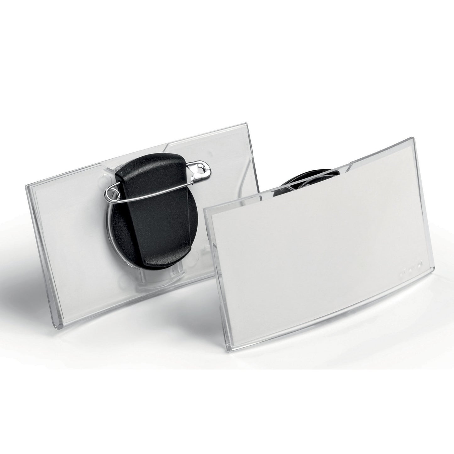 Convex name badge, acrylic, with combination clamp, pack of 25.