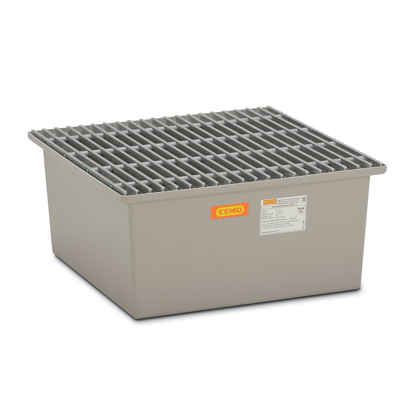 GRP base sump tray, 1 x 200 litre drum, with certification, with GRP grate.