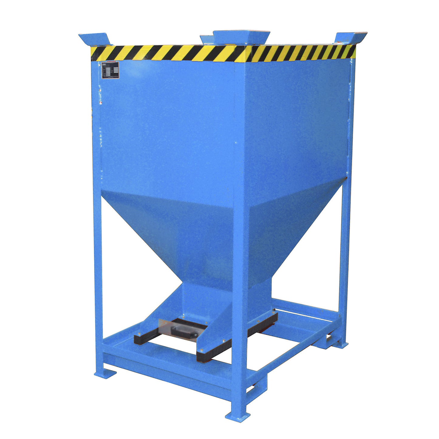 Dispensing hopper, funnel head, stationary with forklift pockets, capacity 0.6 m³, light blue.