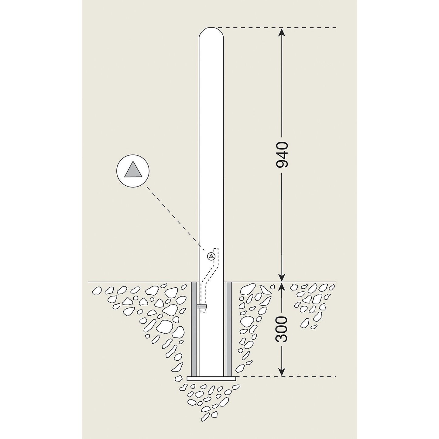 City bollard, removable, with triangle lock, 2 chain eyelets.
