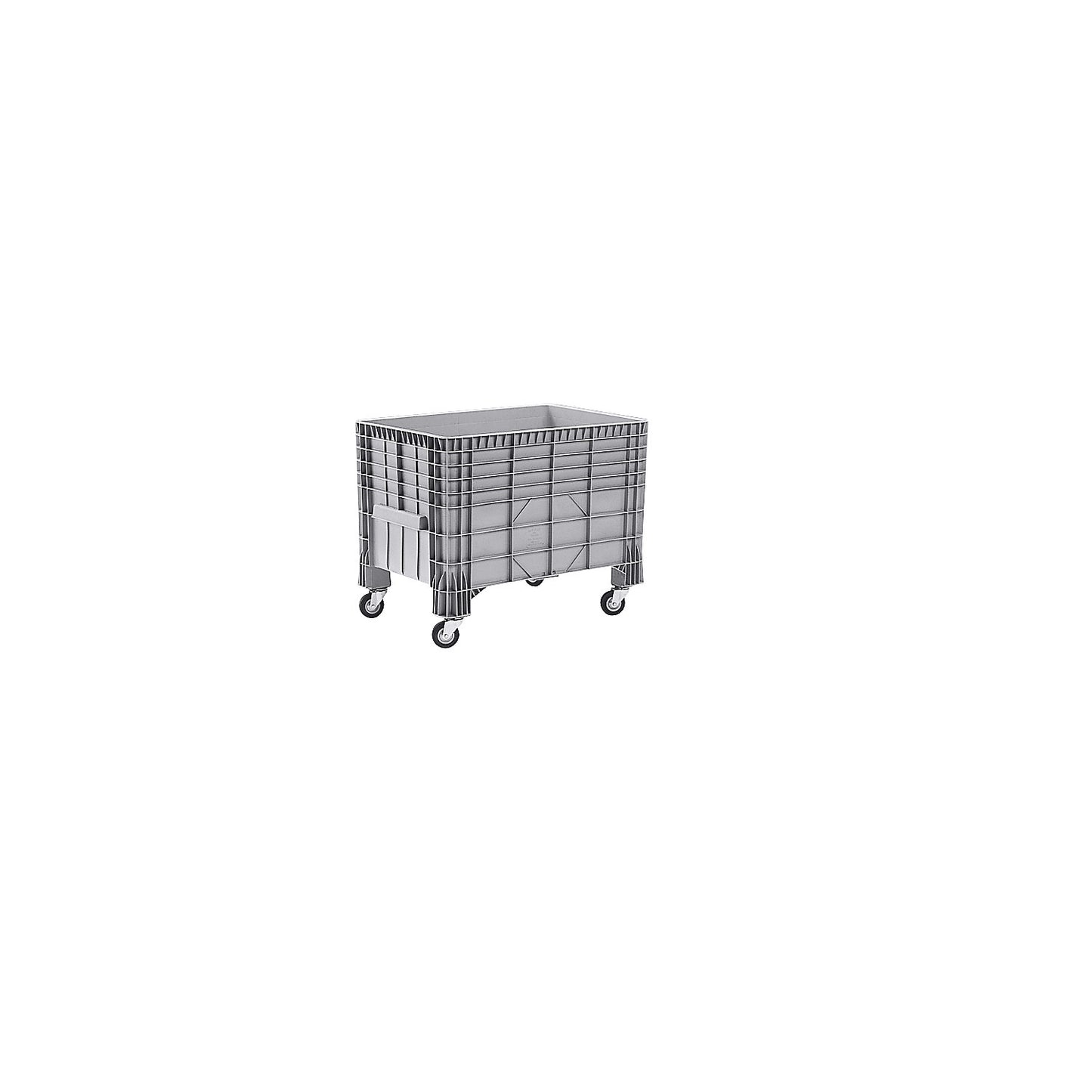 Polyethylene pallet box, capacity 550 l, 4 feet and 4 castors, 1+ items.
