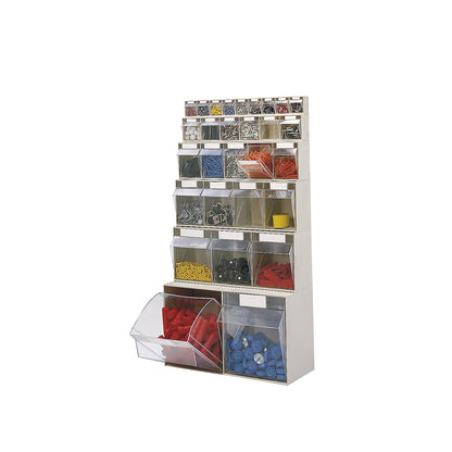 Visual storage container system, housing HxWxD 164 x 600 x 133 mm, 5 bins, sand beige.